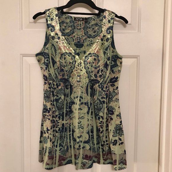 Apt. 9 Tops - APT 9 Top Sleeveless Green Print Sz Med